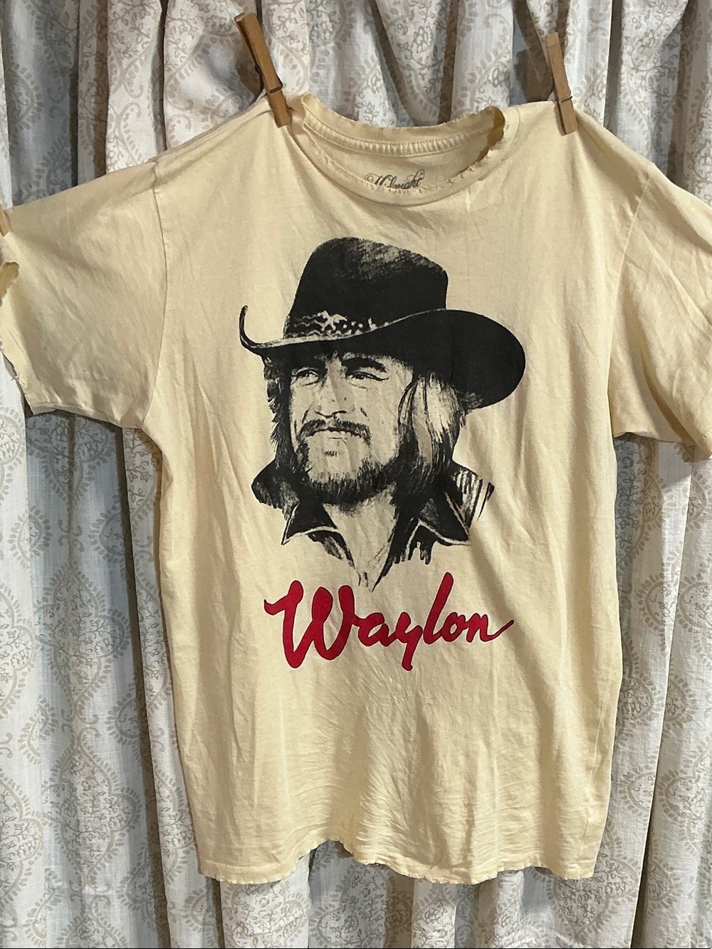 Midnight Rider Cream Graphic Tee with Black Portrait and Red Script